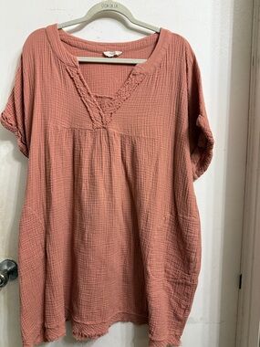 entro Relaxed Gauze Tunic Top - Dusty Rose